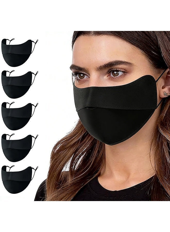 أكنزلмед 5 قطع قابلة لإعادة الاستخدام غبار القطن وحماية الشمس غطاء الوجه للرجال والنساء ، حجم M ، مصنوع من نسيج القطن مع تصميم الأنف المنحني للتناسب المثالي. حلقتين مرنتين قابلتين للتعديل للارتداء المريح بدون ضغط الأذن. لون أسود ، مقاومة للغبار ، حماية الأشعة فوق البنفسجية ، قابلة للغسيل ودائمة ، مثالية للتنقل اليومي والأنشطة في الهواء الطلق. - Image 1